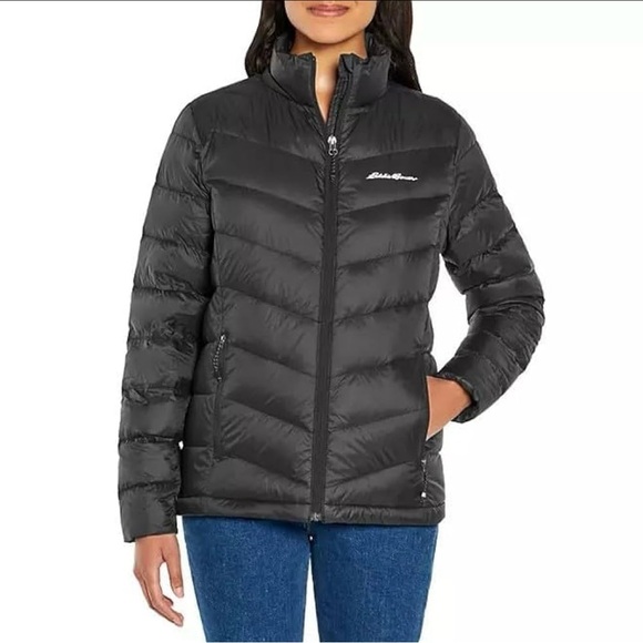 Eddie Bauer Down Packable Jacket Black StormRepel Zip Pockets Size XL - Picture 1 of 6